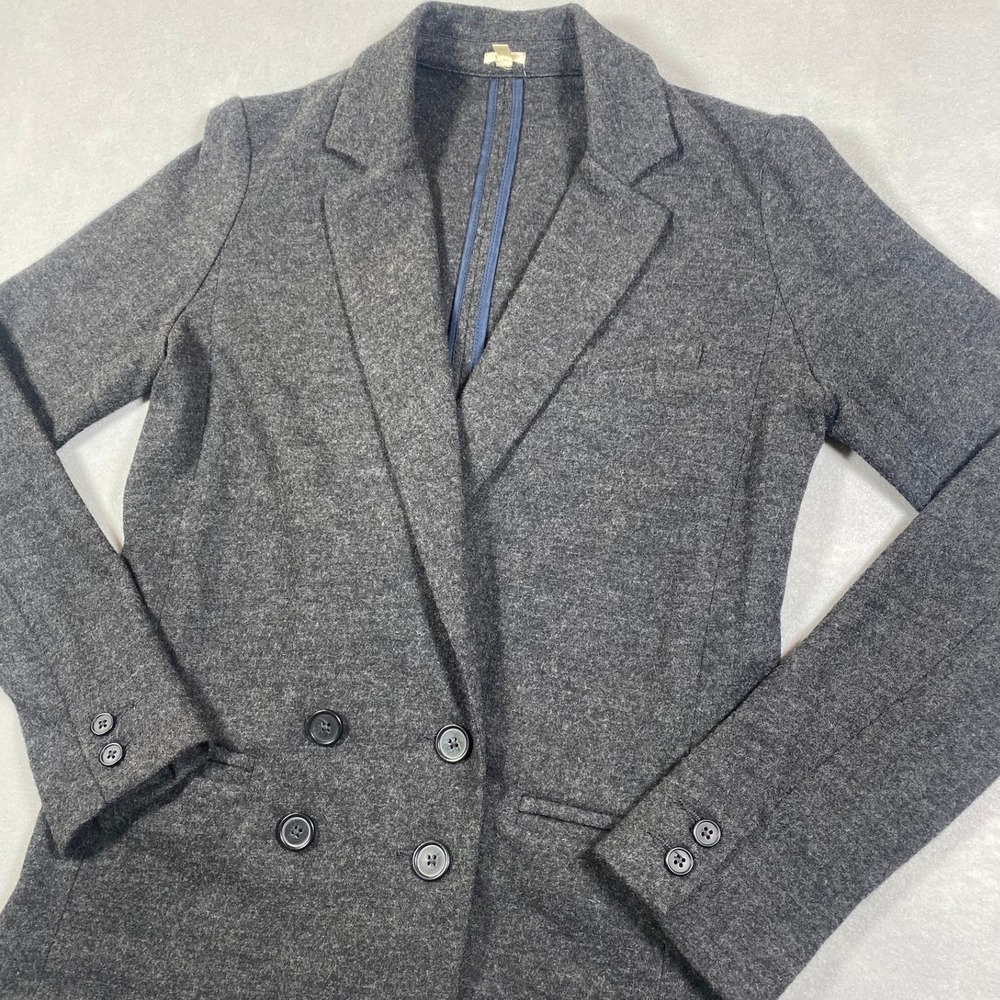 J Crew Benny Crop Blazer Dark Grey 100% Wool Double Breasted Jacket Women Size 2